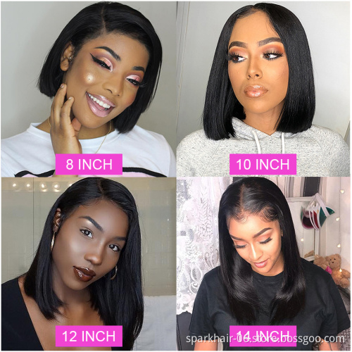 Brazilian Virgin human Hair Lace Front Cuticle Aligned Wig Factory Short Bob Wig With Transparent Lace,Natural Hair Line Wig